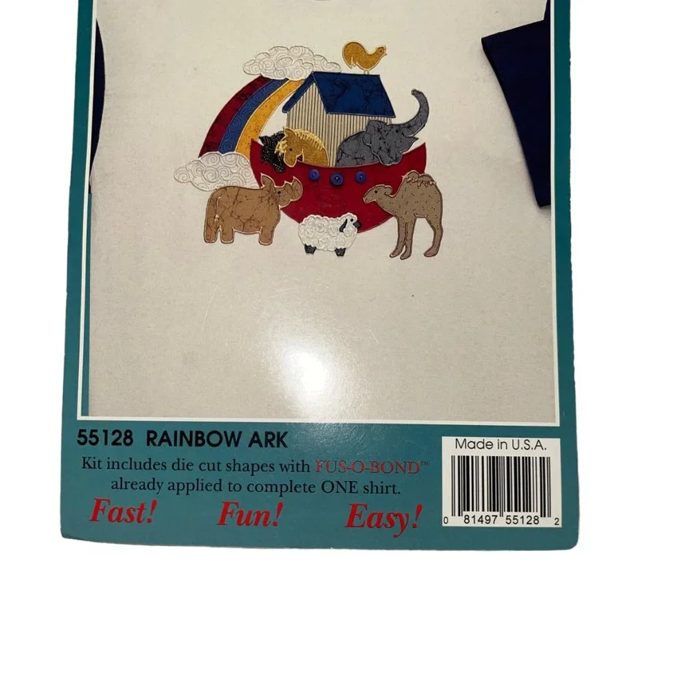 NIP What's New Ltd Fabric Appliques Iron-On 55128 Rainbow Ark Noahs Elephant